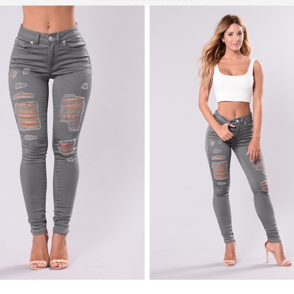 gray ripped jeans